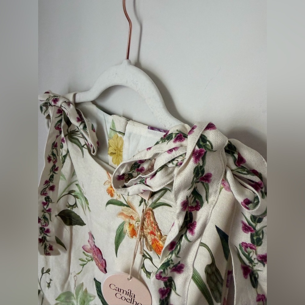Viral Camila Coelho Cream linen blend Floral Top & maxi Skirt two piece Set - Picture 5 of 6